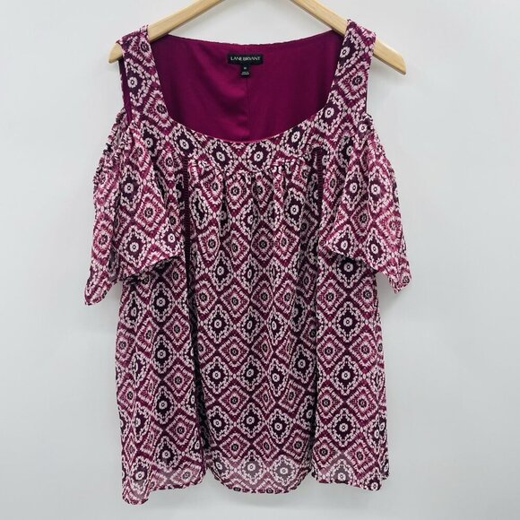Lane Bryant Womens Plus Size 20 Floral Print Cold Shoulder Short Sleeve Top 1522 - Picture 1 of 6